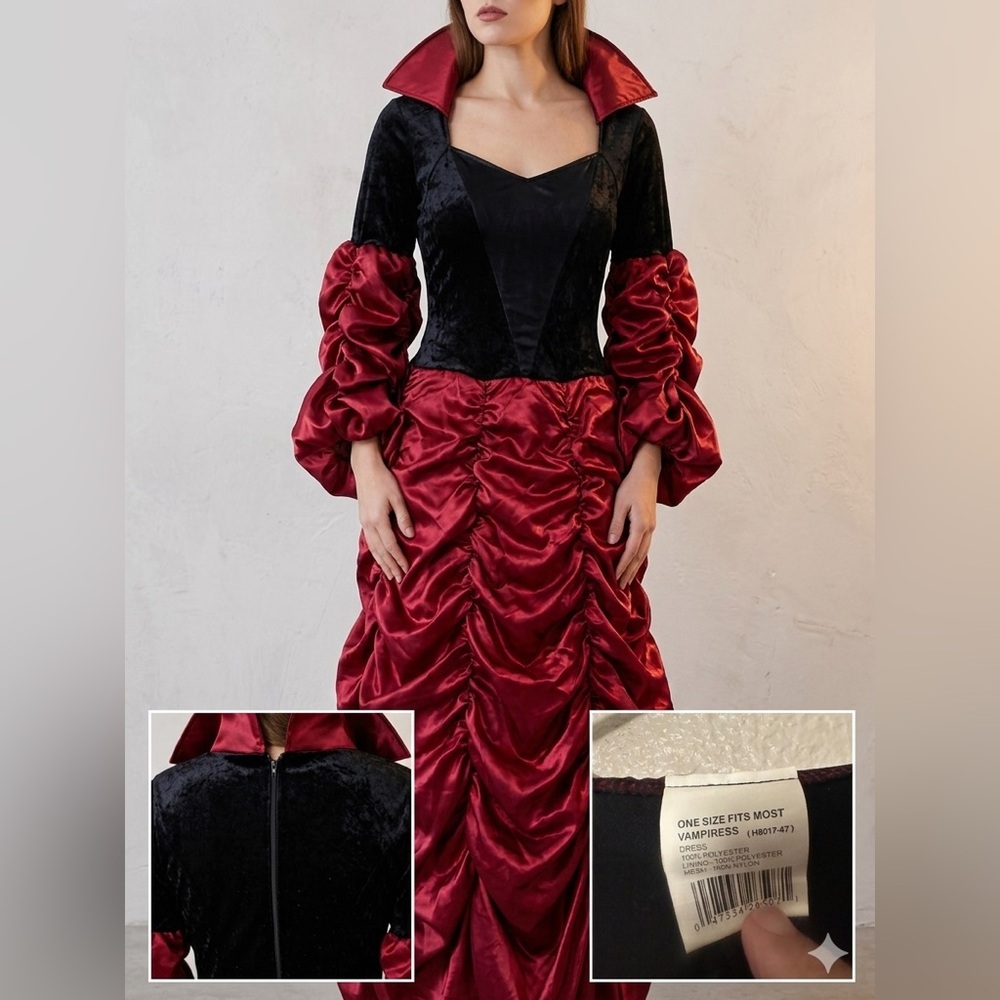 Vampiress Gothic Halloween Costume Dress - One Size Fits Most - Picture 5 of 5